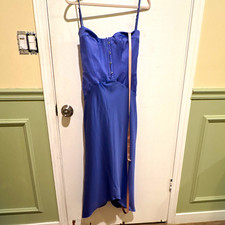 House of CB Blue Satin Sweetheart Strappy Maxi Slip Dress Long Size S