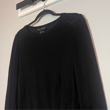 St. John Sweater Black Lace Crochet Back High Low Size P Small Long Sleeve