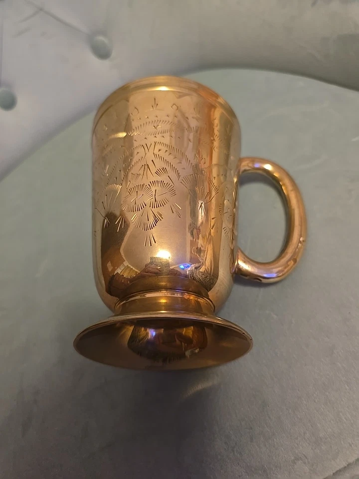 Taza de LATÓN Grabada TAZA DE ACERO INOXIDABLE Moscow Mule Cerveza Resistente Sólida 5" 16 OZ Foto 4 de 4