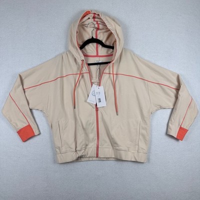 $168 NWT Johnny Was Calme Sz M Cozy Full Zip Dolman Hoodie Ivory Orange Trim