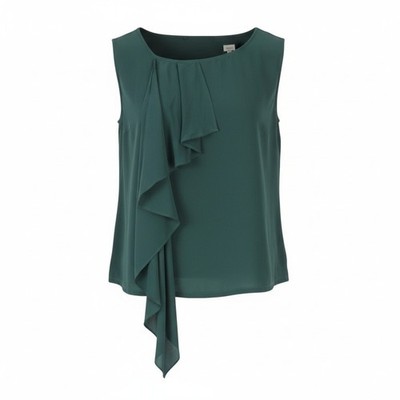 MAX MARA Damen T-Shirt S grün Seide Rüschen vorne Rundhals ärmellos *