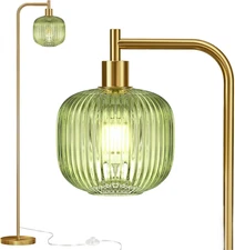 QiMH Glass Floor Lamp for Living Room, Modern Standing Lamp with Ribbed Glass La