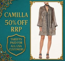CAMILLA Sex Kitten Blouson Dress With Neck Tie Size S RRP $799