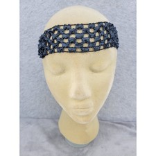 Boho Crochet Headband Navy Blue Woven Hair Accessory