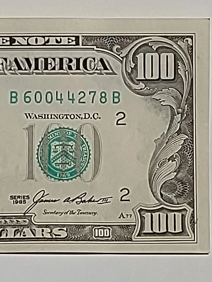 US Currency $100 Benjamin 1985 series #B60044278 BU - Image 3 of 4