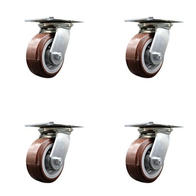5 Inch Heavy Duty Polyurethane Caster Set with Ball Bearings Set of 4 SCC