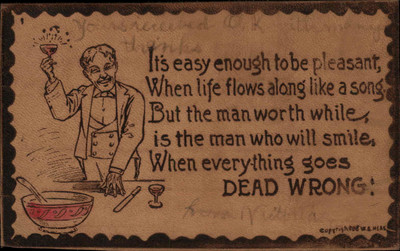 Fancy Man Man Worth While Quote Punch Bowl c1900s-20s Leather Vintage Postcard