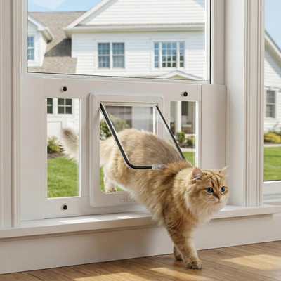 Adjustable Aluminum Cat Door for Windows, Easy Install & Weatherproof Design