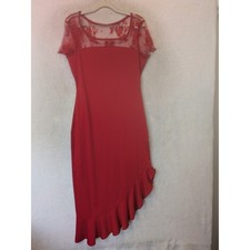 Shein Cocktail Dress Women's L Red Lace Yoke Ruffle Hem High-Low Midi Party