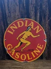 VINTAGE INDIAN GASOLINE PORCELAIN GAS PUMP SIGN MOTOR OIL 12"