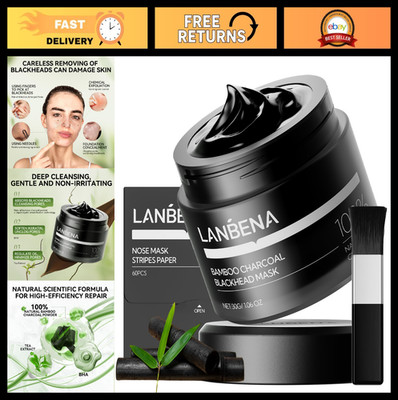 Bamboo Charcoal Blackhead Remover Mask - 60 Peel Off Nose Strips, Deep Cleanse P