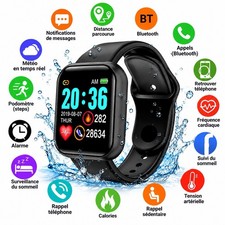Montre Connectée Smartwatch Bluetooth Sport Cardio Sommeil Podomètre iOS Android