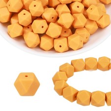 96Pcs Silicone Beads 14mm Hexagon Rubber Focal Beads Bulk, Amber Yellow