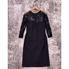 Tadashi Shoji Dress 8 Womens Black Lace Sequin Long Sleeve