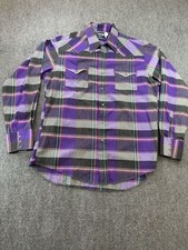 Wrangler Pearl Snap Shirt Purple 16.5 35 Cowboy Cut X-Long Tails Western USA