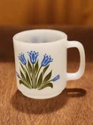 Vintage Glasbake McKee Blue Tulip Milk Glass Mug, MCM Coffee/Tea Mug Flowers