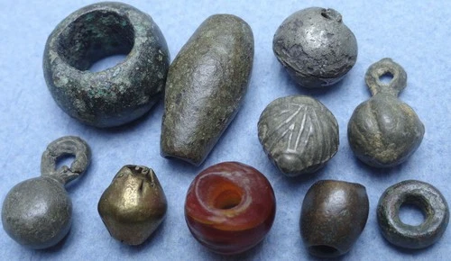Lot Of 10 Roman Bronze / Lead / Glass Beads