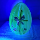 Fenton Uranium Vaseline Glass Egg With Sticker 5” Shelly Fenton 2009 S. Stephens