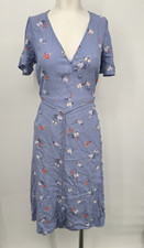 Madewell Wrap Dress Womens 0 Aloha Floral Midi Blue Button Up Short Sleeve Blue