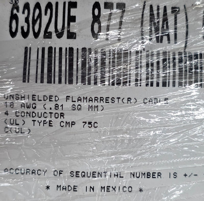 Belden 6302UE 18/4C Media Control/Speaker/Audio Cable Wire Plenum White /50ft
