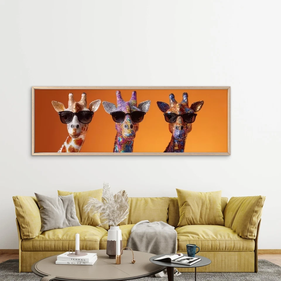 Panoramic Three Giraffes with Fashion Glasses Canvas Print Wall Art Home Decor - Image 3 of 4