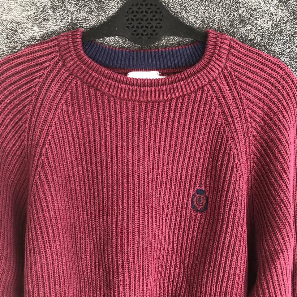 Chaps Ralph Lauren Sweater Mens Large Burgundy Rib Knit Crewneck Crest Logo - Image 3 of 4