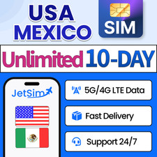 JetSim USA Travel SIM Card / Mexico Travel SIM Card Unlimited High-Speed 10 Day