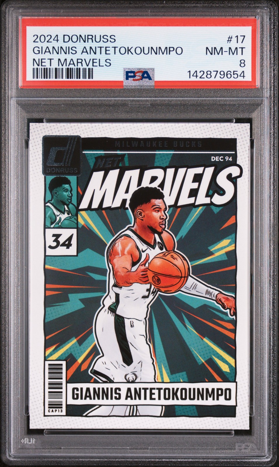 2024 PANINI DONRUSS NET MARVELS #17 GIANNIS ANTETOKOUNMPO PSA 8