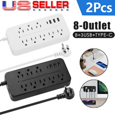 2PCS Wall Mountable USB Surge Protector Power Strip with USB Ports 8 Outlet Plug
