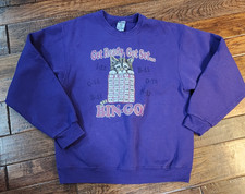 Vtg Granny Chic Sweatshirt Crew Get Ready Set Bingo Purple Cat Jerzees sz M