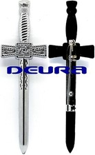 Celtic Sword Board Kilt Pin SILVER PLATED Finish LARGE 4.5" Highland Kilt Pin