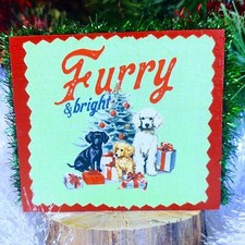 Hand Crafted Tiered Tray Decor, Mini Wood Sign, Christmas Dogs Furry  Bright