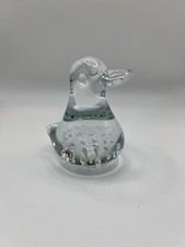 VTG Hand Blown Clear Bubble Glass Duck Paperweight Collectible Glass 3" Ducky