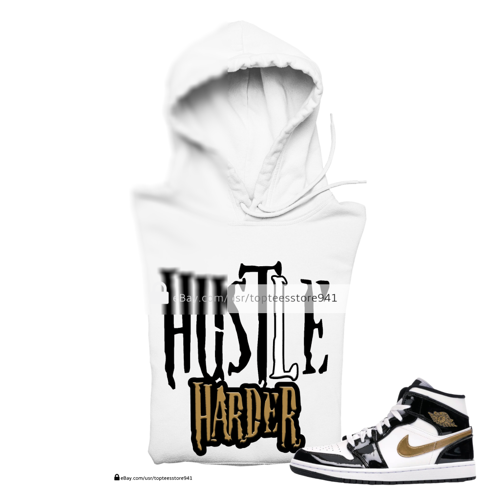 Jordan 1 Mid Patent Black White Gold Matching Hoodie-image