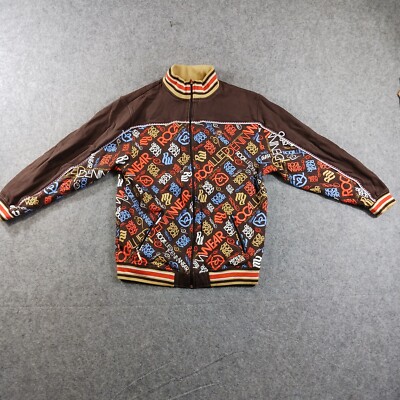 Roca Wear Jacket Boys Size XL Brown All over Print Full Zip Hip HOP Y2K