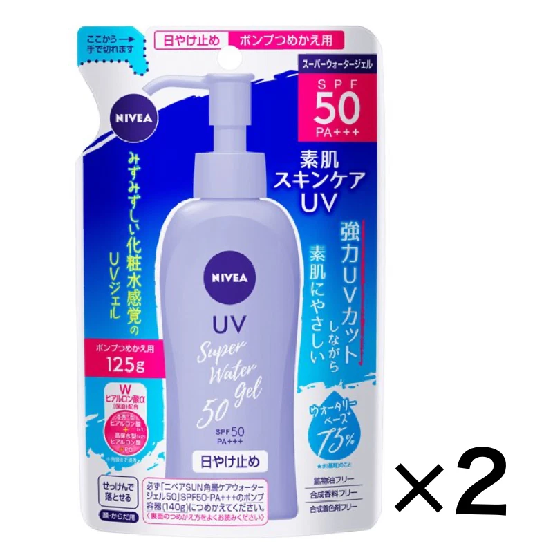 Nivea Sun UV Super Water Gel Pump 2Refill Set Fragrance Free Sunscreen SPF50 Kao