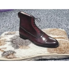 Handmade Burgundy Leather Ankle Boots for Men, Men Business Office Boots