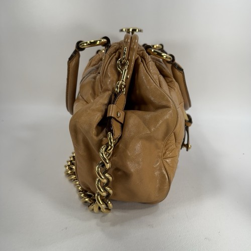 Marc Jacobs Stam Classic Quilted Beige Leather Kiss Lock Satchel Purse Chain - Picture 9 of 17