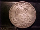 1877  SEATED LIBERTY  HALF VF-  XF