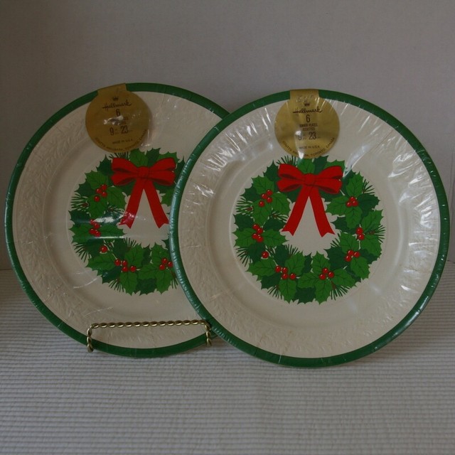 2 Sets Hallmark Christmas Wreath Paper Plates Vintage 12 Plates Round 23cm 9" eBay
