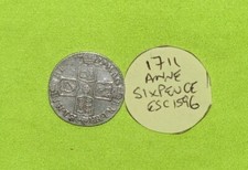 1711 Silver One SIXPENCE Coin Queen Anne (1702-14) ESC1596