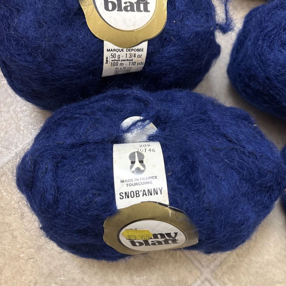 Lot of 6 Anny Blatt Yarn Viscose Wool Acrylic Blend Blue Vintage Balls - Image 3 of 4