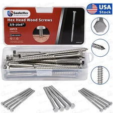 20PCS Hex Head 3/8-16x6" Lag Bolts Stainless Steel Wood Screws Hex Head Screws