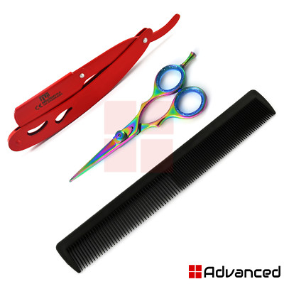 Red Barber Razor Cut-Out Design Hair Shaver 4.5'' Scissor For Beard And Mustache 