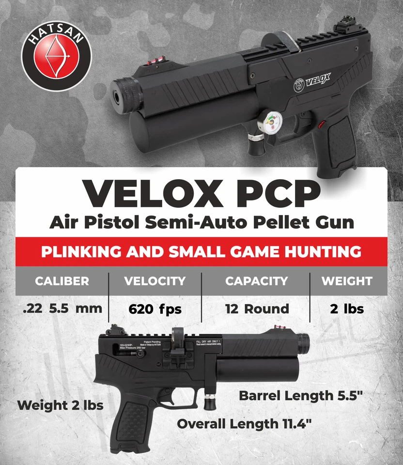 Hatsan Velox .22 Cal Side Bolt Semi-automatic PCP Air Pistol Black HGVLX22 - Image 2 of 4