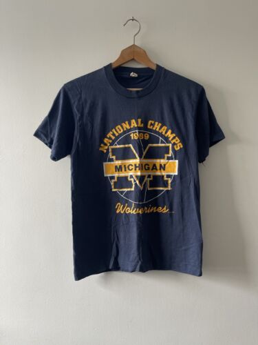 Vintage 80s Michigan Wolverines Tee Shirt Size Medium National Championship 1989