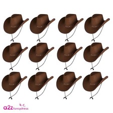 Adult Dark Brown Cowboy Cowgirl Texan Hat Fancy Dress Stag Hen Party Western Lot
