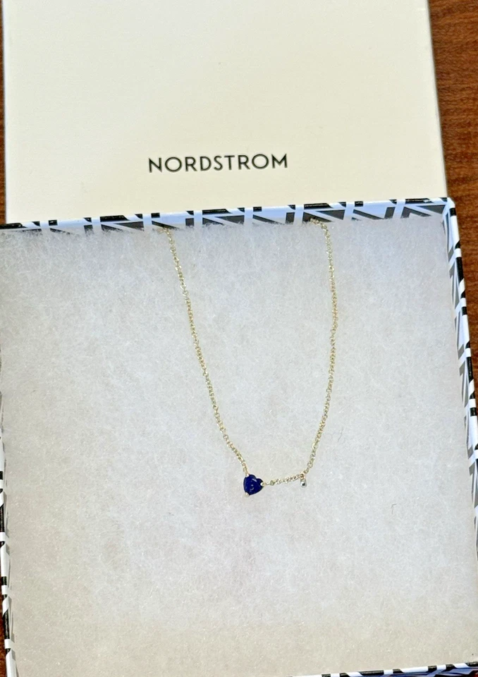 Collar Meira T Oro Amarillo 14k Corazón Lapislázuli y Diamante Dije Foto 3 de 4