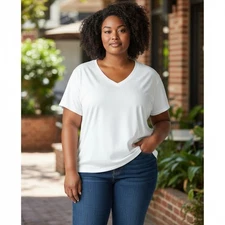 Ava & Viv Womens V-Neck Casual White Short Sleeve T-Shirt Plus Size 3X (24/26)