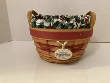 Longaberger 1999 Peppermint Tree Trimming Basket with Liner, Tie-On + Protector
